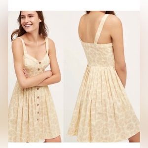 Anthropologie Maeve Cafe dragonfly seersucker yellow white dress size 6
